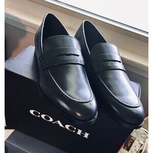 COACH Men's Declan Loafers Black Leather Penny Loafers Slip-On Dress Shoes